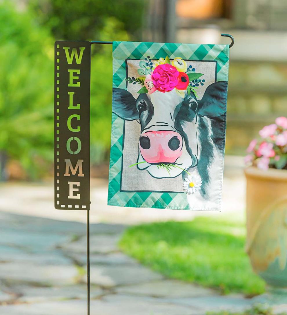 Plow & Hearth Decorative Garden Accents Yard & Garden Laser Cut Welcome Sign Garden Flag Stand