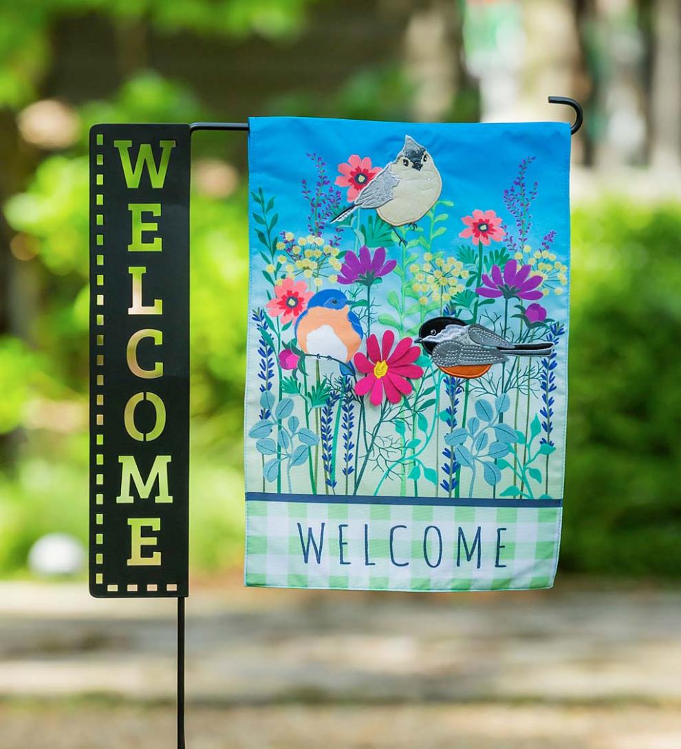 Plow & Hearth Decorative Garden Accents Yard & Garden Laser Cut Welcome Sign Garden Flag Stand
