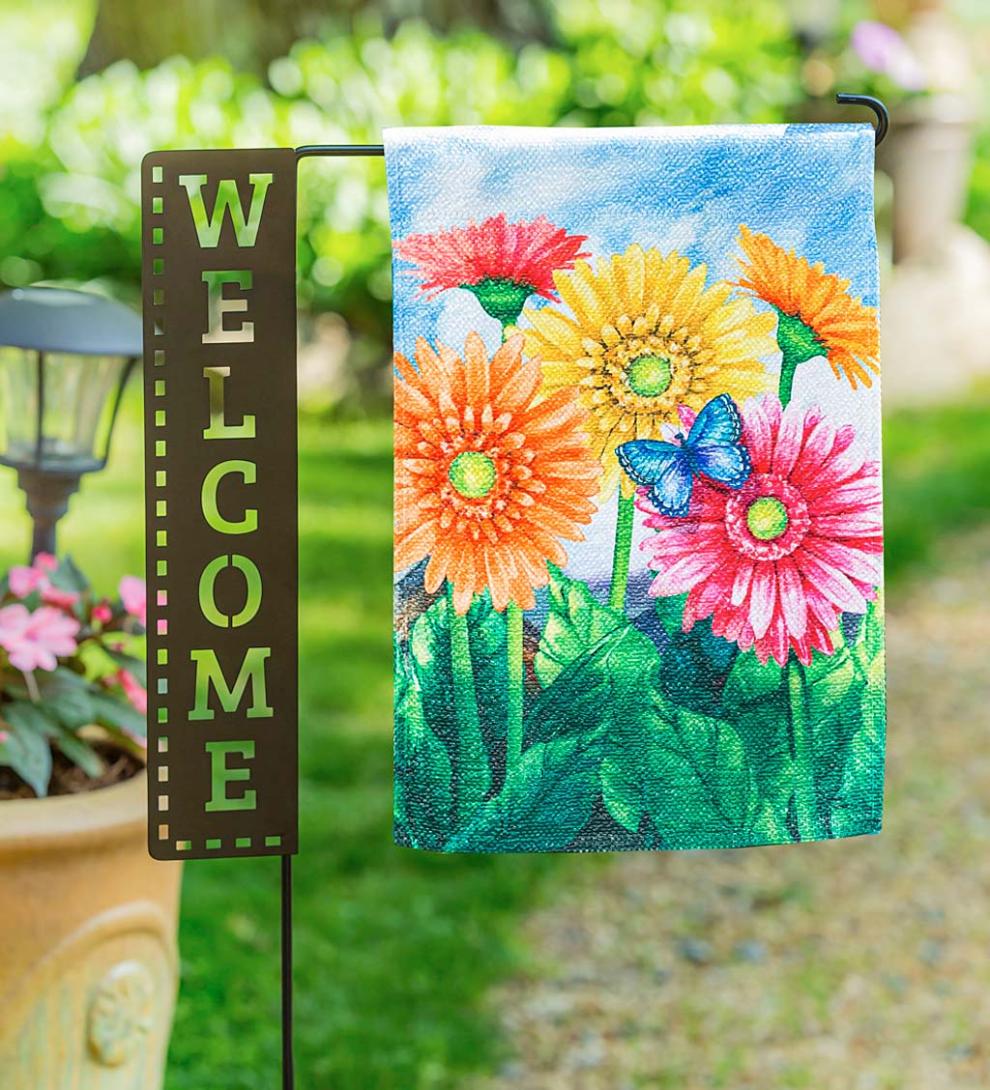 Plow & Hearth Decorative Garden Accents Yard & Garden Laser Cut Welcome Sign Garden Flag Stand