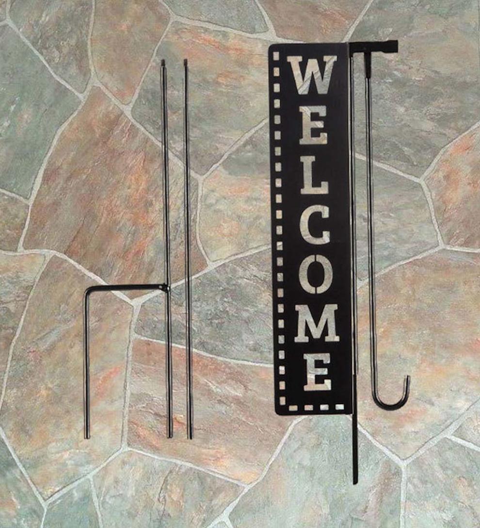 Plow & Hearth Decorative Garden Accents Yard & Garden Laser Cut Welcome Sign Garden Flag Stand