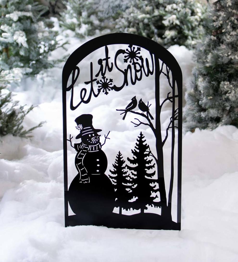 Plow & Hearth Decorative Garden Accents Yard & Garden Let It Snow Metal Garden Trellis Stake With Snowman