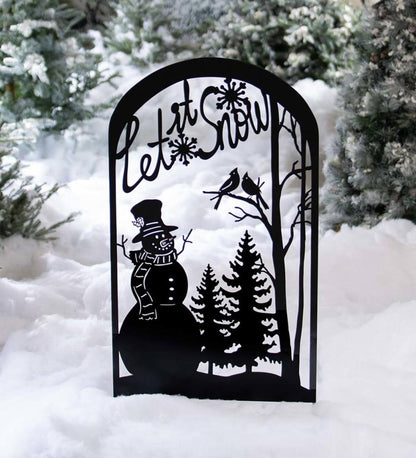 Plow & Hearth Decorative Garden Accents Yard & Garden Let It Snow Metal Garden Trellis Stake With Snowman