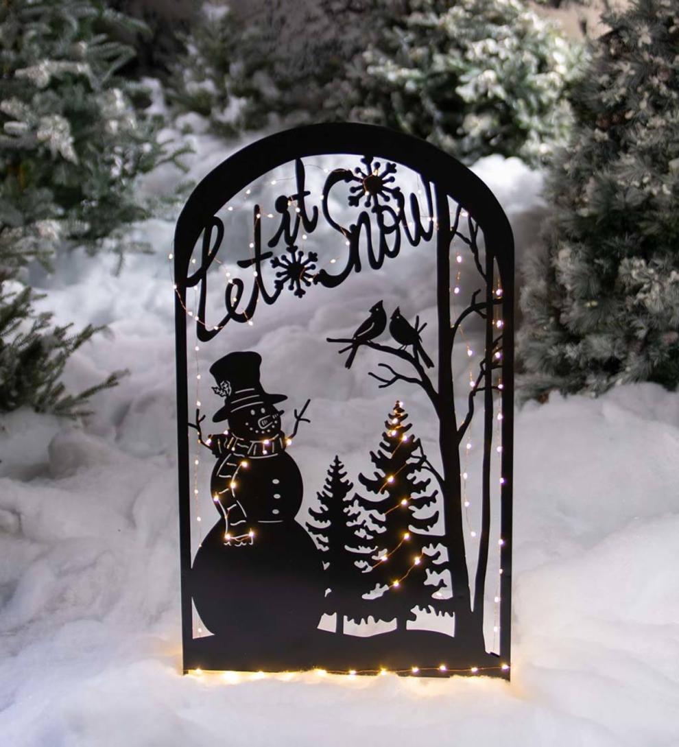 Plow & Hearth Decorative Garden Accents Yard & Garden Let It Snow Metal Garden Trellis Stake With Snowman