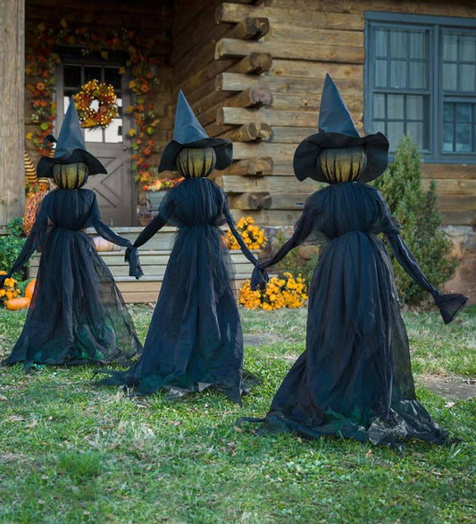 Plow & Hearth Decorative Garden Accents Yard & Garden Lighted Halloween Witch Stakes, Set Of 3