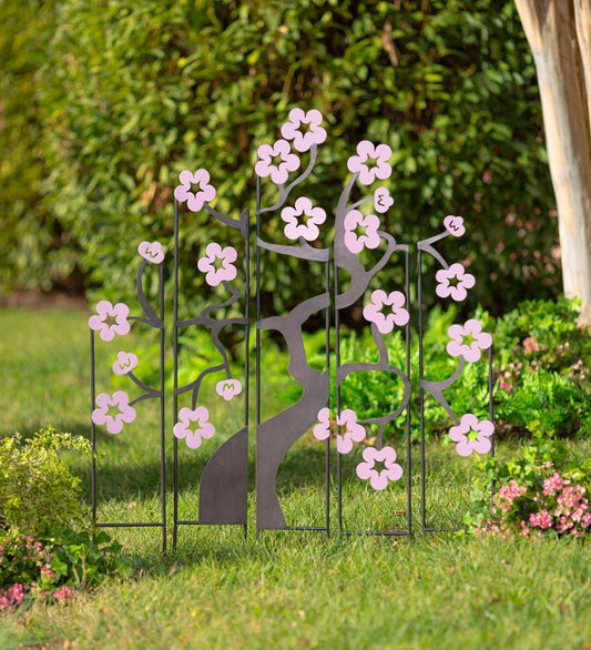 Plow & Hearth Decorative Garden Accents Yard & Garden Metal Cherry Tree Garden Landscape Panel Stakes, Set Of 5