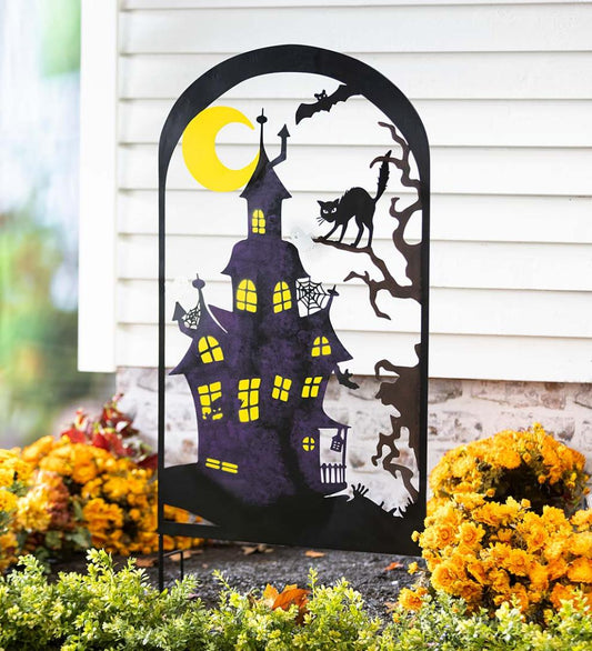 Plow & Hearth Decorative Garden Accents Yard & Garden Metal Halloween Trellises In Witch And Haunted House Designs - Haunted House