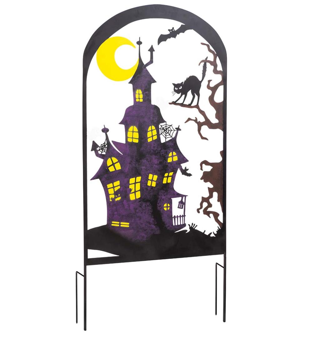 Plow & Hearth Decorative Garden Accents Yard & Garden Metal Halloween Trellises In Witch And Haunted House Designs - Haunted House
