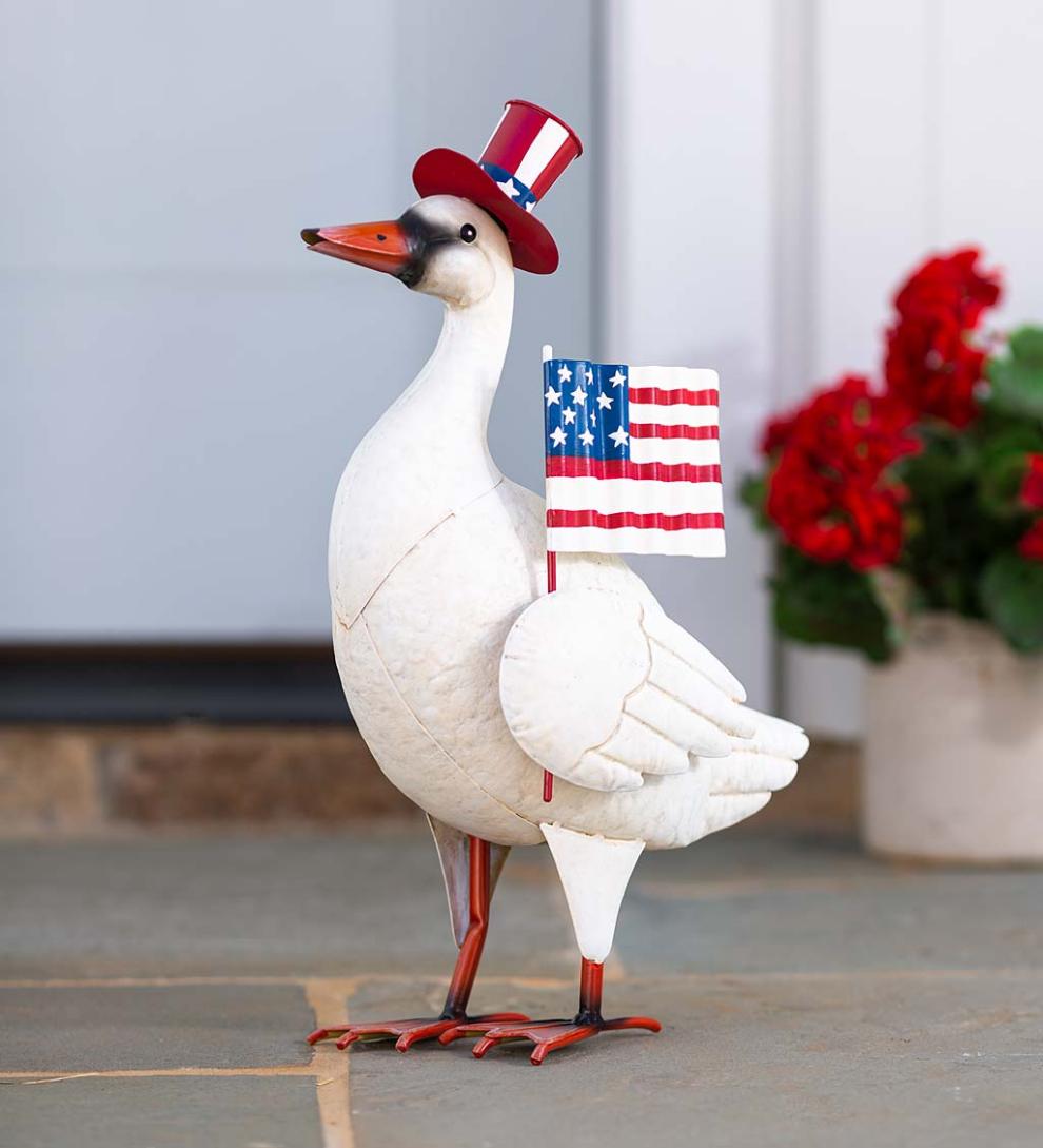 Plow & Hearth Decorative Garden Accents Yard & Garden Metal Patriotic Goose Statue With American Flag And Top Hat