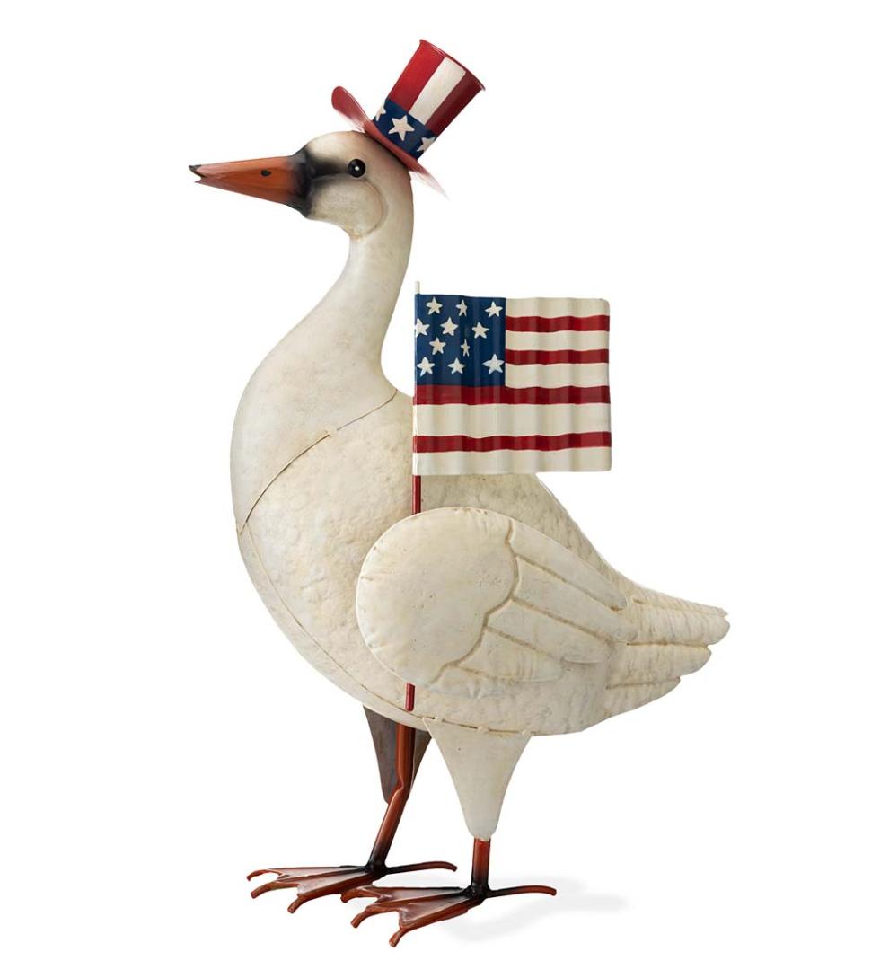 Plow & Hearth Decorative Garden Accents Yard & Garden Metal Patriotic Goose Statue With American Flag And Top Hat