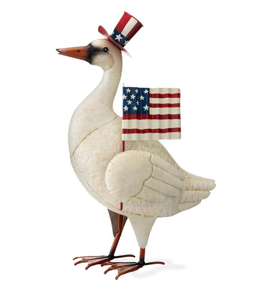 Plow & Hearth Decorative Garden Accents Yard & Garden Metal Patriotic Goose Statue With American Flag And Top Hat