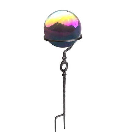 Plow & Hearth Decorative Garden Accents Yard & Garden Metal Rainbow Gazing Ball With Wrought Iron Circle Stand - Rainbow
