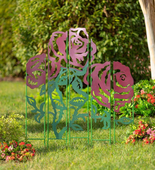 Plow & Hearth Decorative Garden Accents Yard & Garden Metal Rose Garden Landscape Panel Stakes, Set Of 5