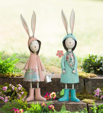 Plow & Hearth Decorative Garden Accents Yard & Garden Metal Storybook Rabbit Garden Statue - Blue