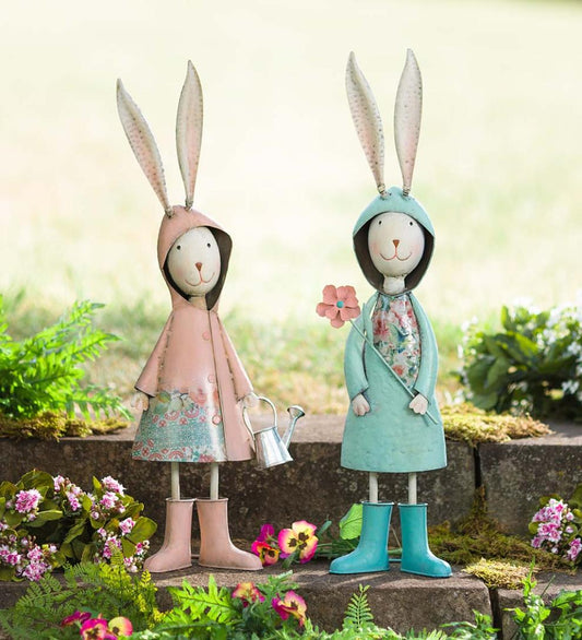 Plow & Hearth Decorative Garden Accents Yard & Garden Metal Storybook Rabbit Garden Statue - Blue