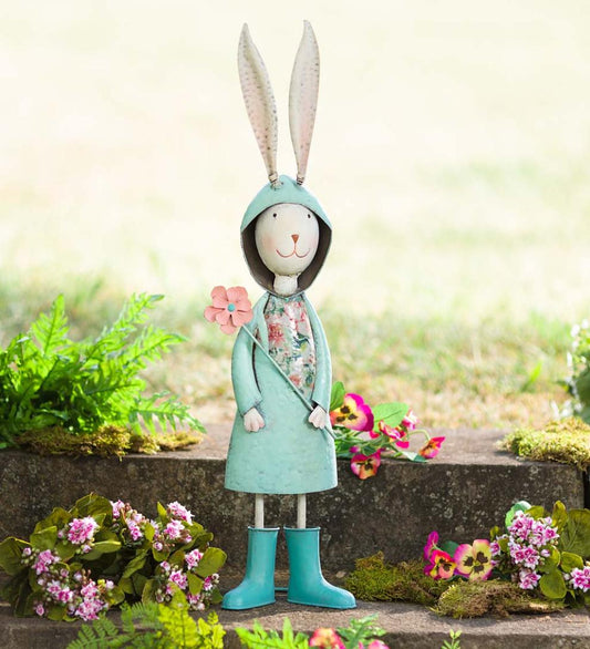 Plow & Hearth Decorative Garden Accents Yard & Garden Metal Storybook Rabbit Garden Statue - Blue