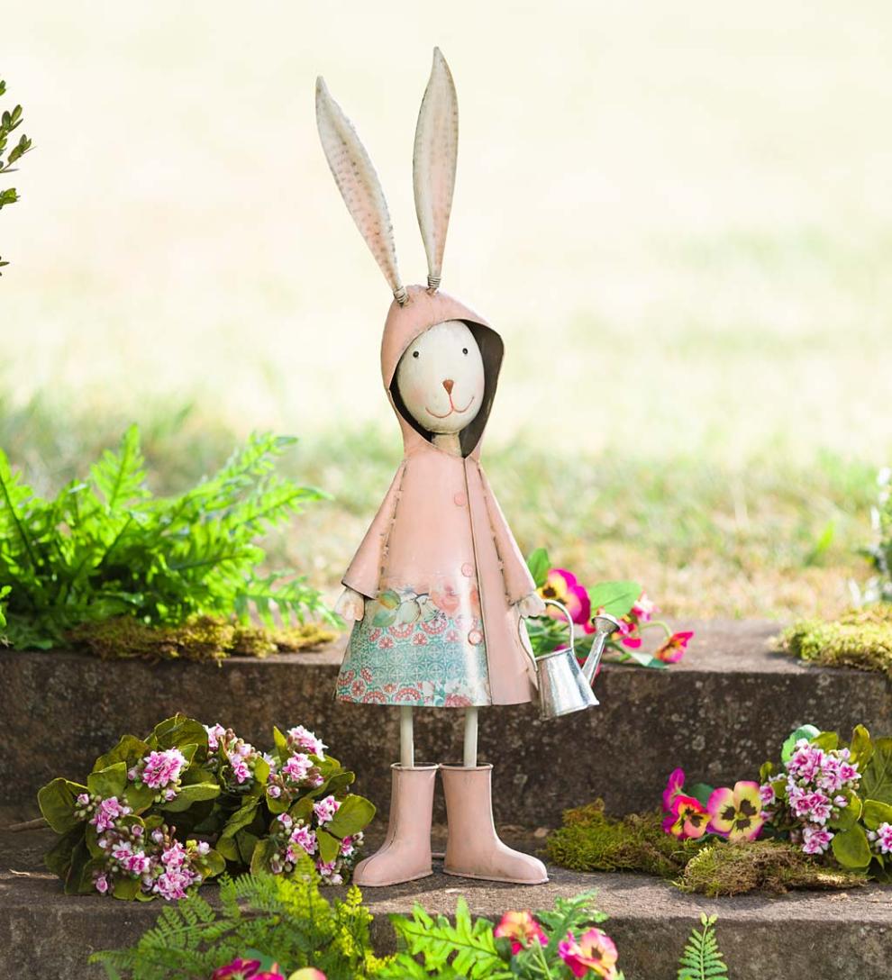 Plow & Hearth Decorative Garden Accents Yard & Garden Metal Storybook Rabbit Garden Statue - Blue