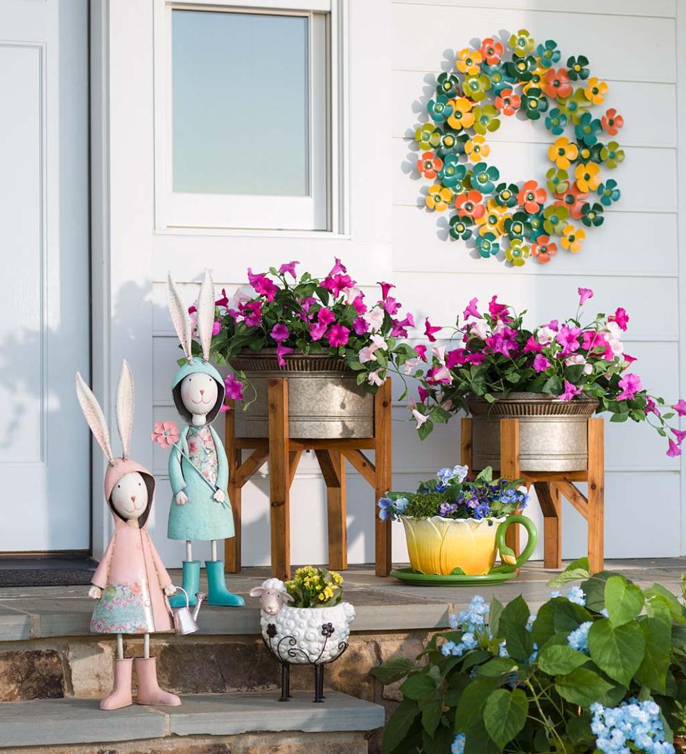 Plow & Hearth Decorative Garden Accents Yard & Garden Metal Storybook Rabbit Garden Statue - Blue