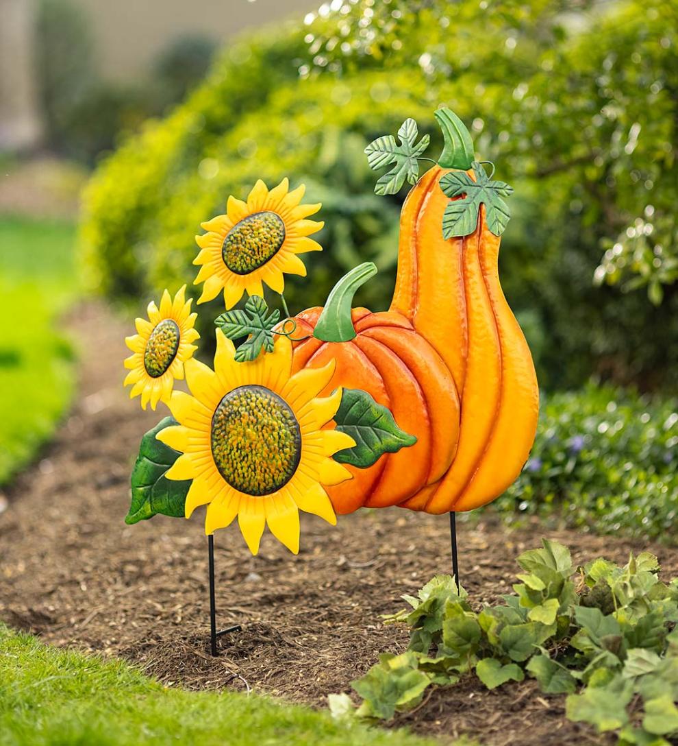 Plow & Hearth Decorative Garden Accents Yard & Garden Metal Sunflower, Pumpkin And Gourd Stake