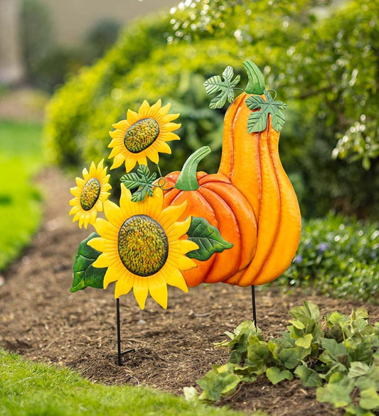 Plow & Hearth Decorative Garden Accents Yard & Garden Metal Sunflower, Pumpkin And Gourd Stake