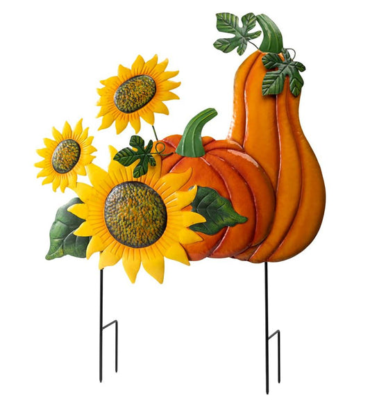 Plow & Hearth Decorative Garden Accents Yard & Garden Metal Sunflower, Pumpkin And Gourd Stake