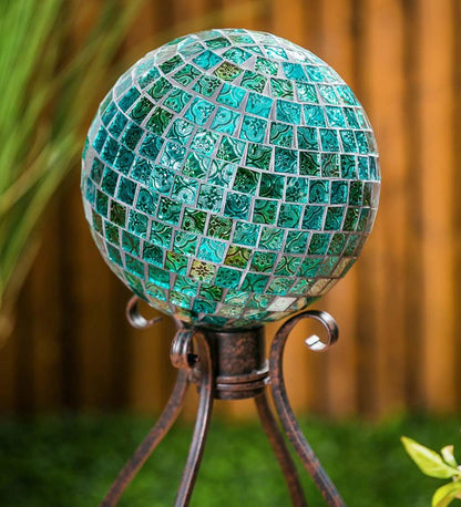Plow & Hearth Decorative Garden Accents Yard & Garden Mosaic Glass Gazing Garden Ball - Turquoise
