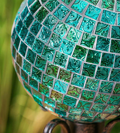 Plow & Hearth Decorative Garden Accents Yard & Garden Mosaic Glass Gazing Garden Ball - Turquoise