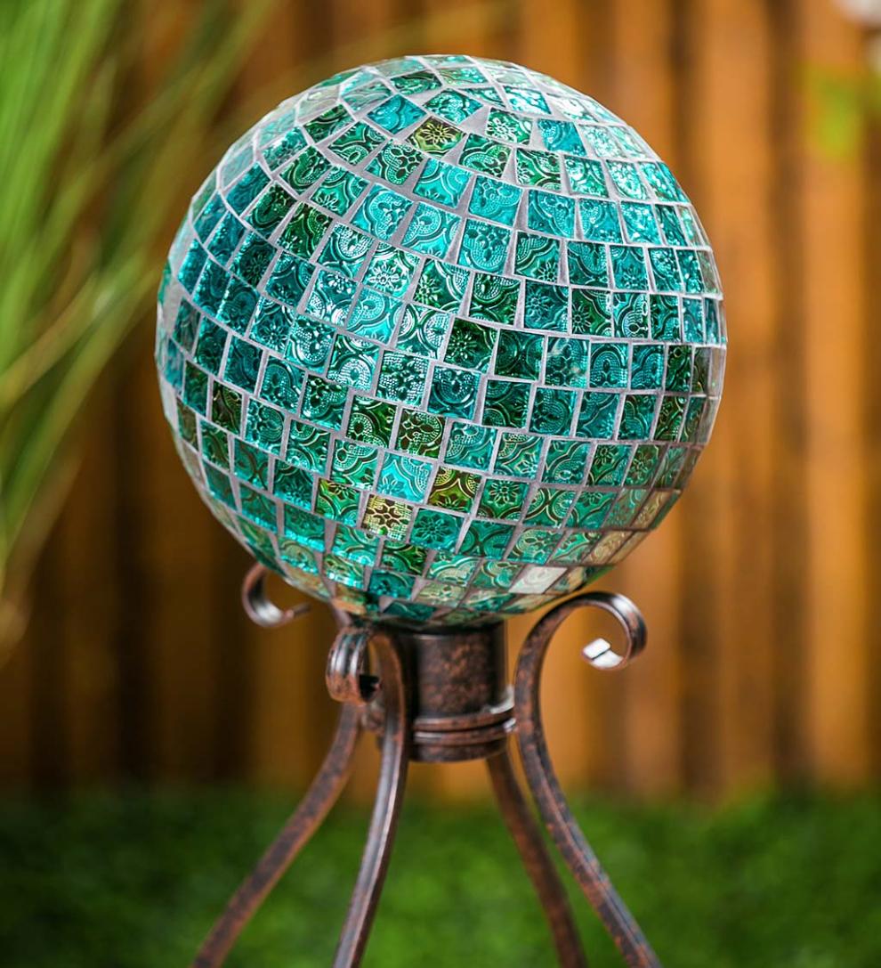Plow & Hearth Decorative Garden Accents Yard & Garden Mosaic Glass Gazing Garden Ball - Turquoise
