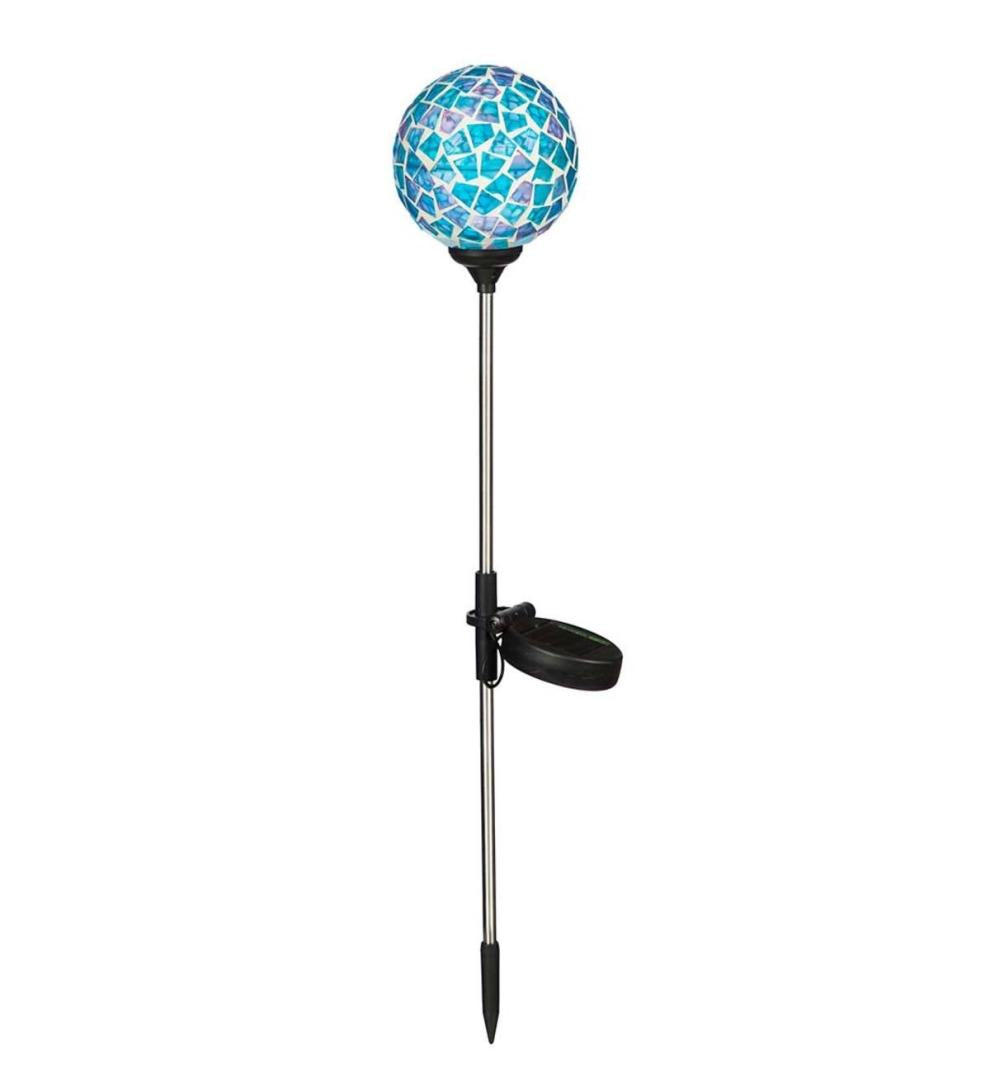 Plow & Hearth Decorative Garden Accents Yard & Garden Mosaic Globes Solar Garden Stakes - Blue