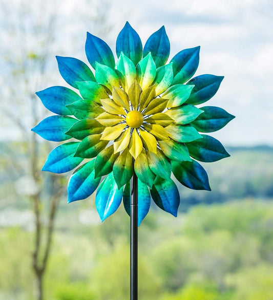Plow & Hearth Decorative Garden Accents Yard & Garden Multicolor Floral Triple Blade Wind Spinner