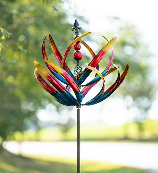 Plow & Hearth Decorative Garden Accents Yard & Garden Multicolor Lotus Metal Wind Spinner - Multicolor