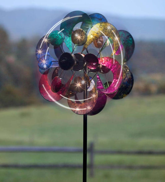 Plow & Hearth Decorative Garden Accents Yard & Garden Oversized Multicolor Solar Lighted Gala Wind Spinner With Four Rotors