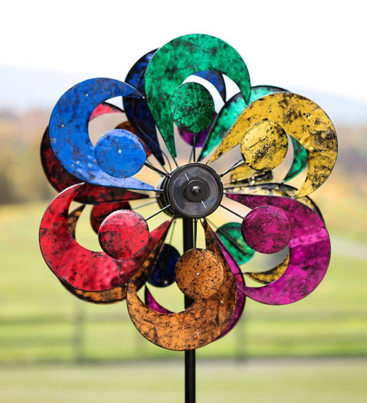 Plow & Hearth Decorative Garden Accents Yard & Garden Oversized Multicolor Solar Lighted Gala Wind Spinner With Four Rotors
