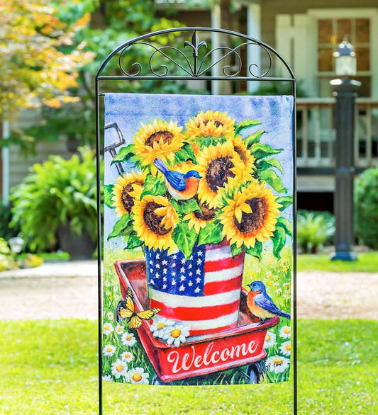 Plow & Hearth Decorative Garden Accents Yard & Garden Patriotic Sunflower Welcome Wagon Textured Suede House Flag