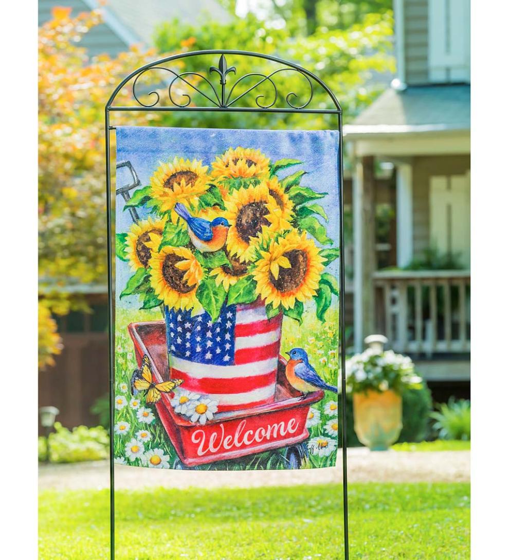 Plow & Hearth Decorative Garden Accents Yard & Garden Patriotic Sunflower Welcome Wagon Textured Suede House Flag