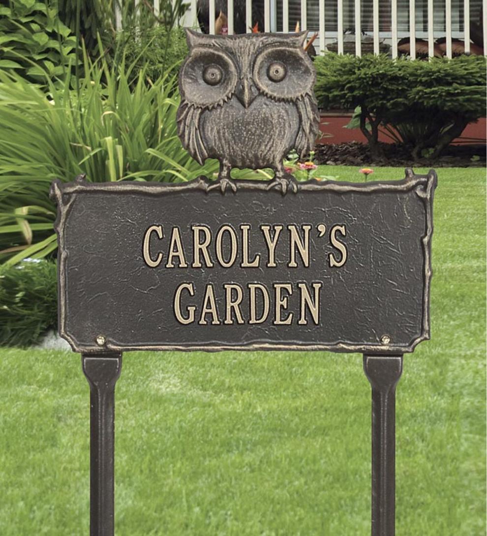 Plow & Hearth Decorative Garden Accents Yard & Garden Personalized Cast Aluminum Owl Sign - Bronze