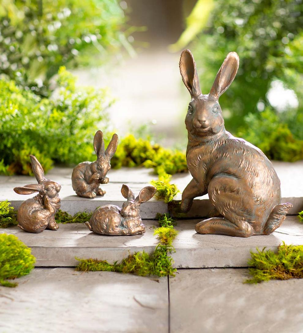 Plow & Hearth Decorative Garden Accents Yard & Garden Rabbit Family With Mother And Three Babies, Set Of 4