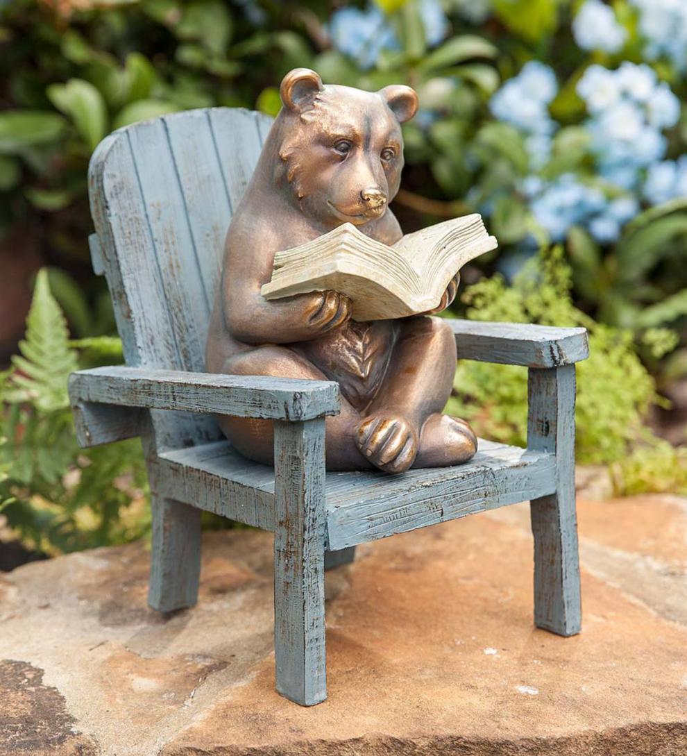 Plow & Hearth Decorative Garden Accents Yard & Garden Reading Bear Garden Statue