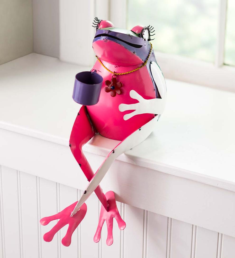 Plow & Hearth Decorative Garden Accents Yard & Garden Recycled Metal Tea Frog Garden Art