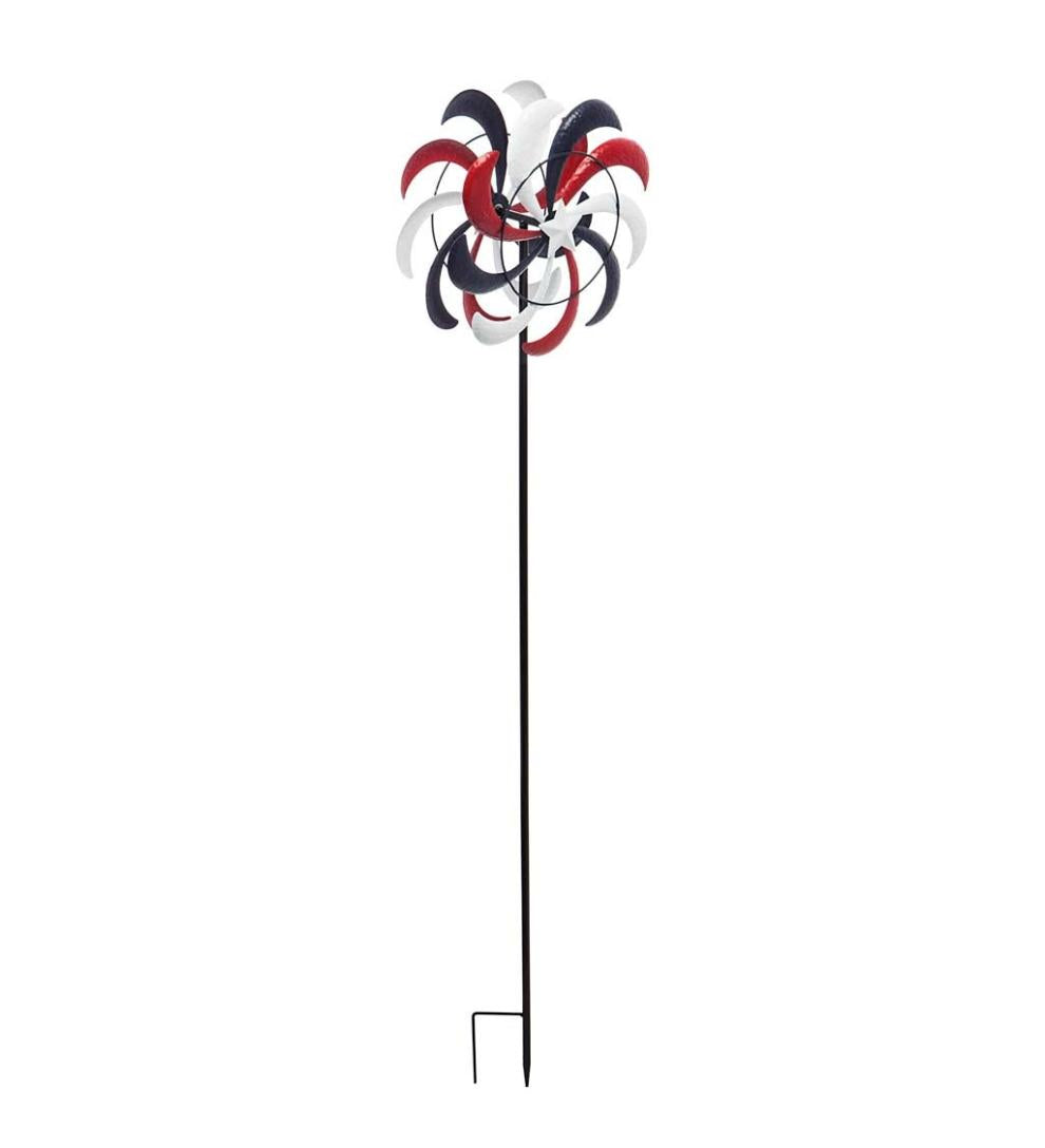Plow & Hearth Decorative Garden Accents Yard & Garden Red, White And Blue Stars And Swirls Americana Wind Spinner