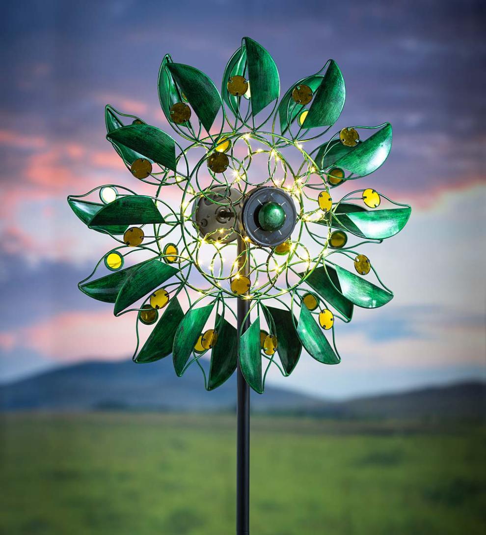 Plow & Hearth Decorative Garden Accents Yard & Garden Solar Green Leaf And Jewels Spinner