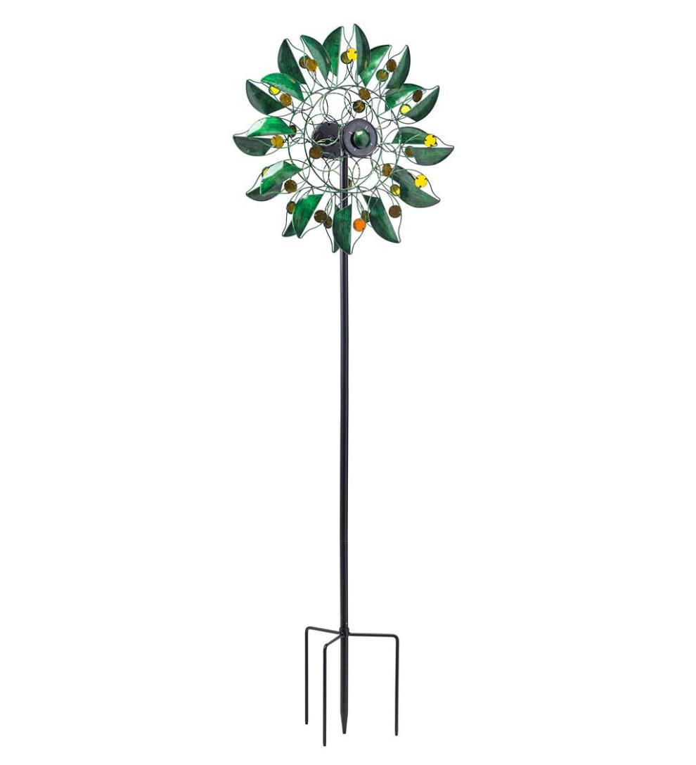 Plow & Hearth Decorative Garden Accents Yard & Garden Solar Green Leaf And Jewels Spinner