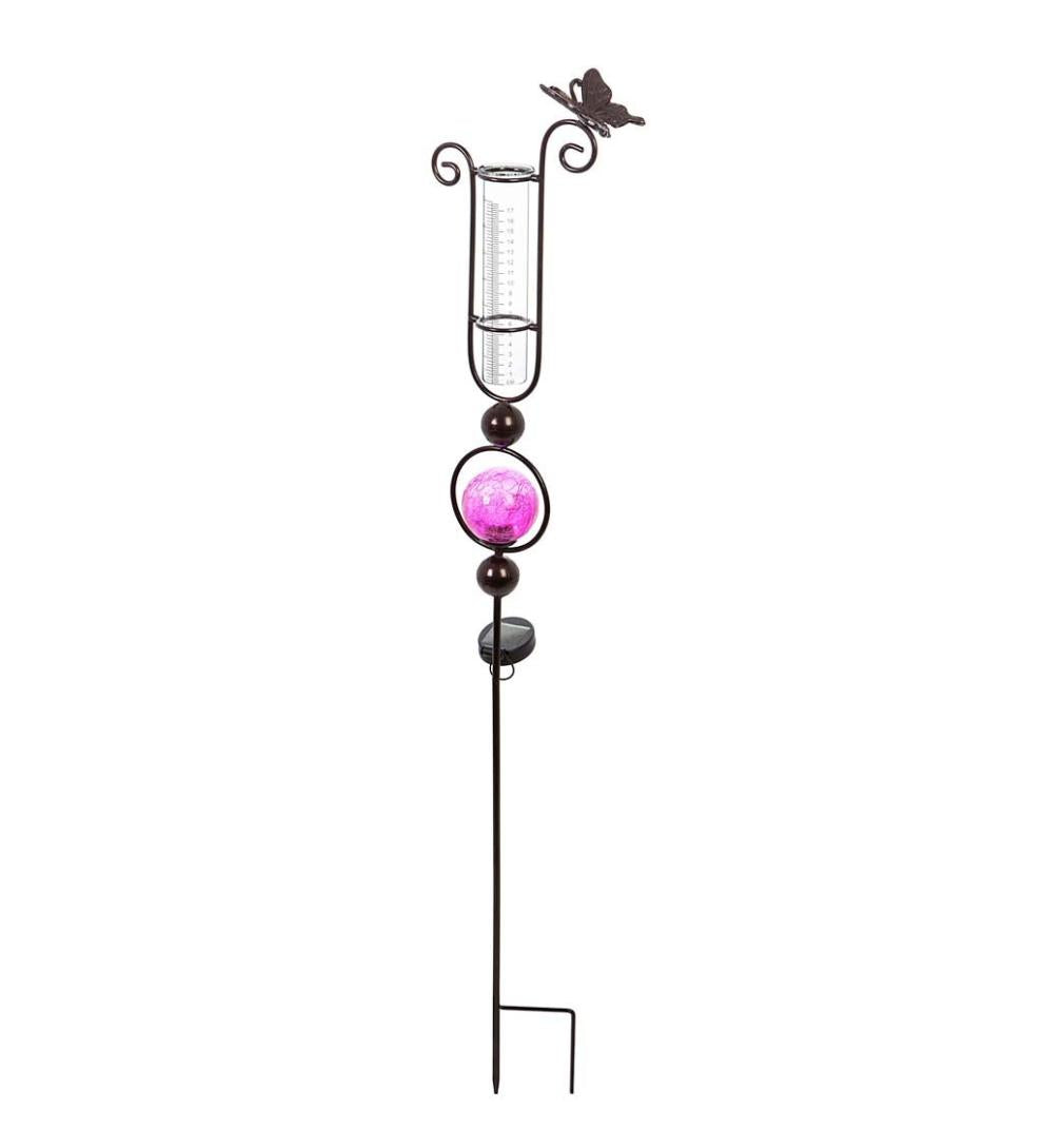 Plow & Hearth Decorative Garden Accents Yard & Garden Solar Rain Gauge Garden Stake - Orange