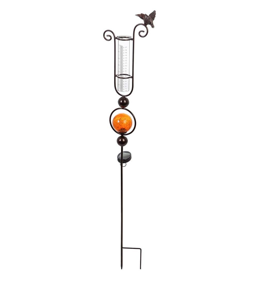 Plow & Hearth Decorative Garden Accents Yard & Garden Solar Rain Gauge Garden Stake - Orange