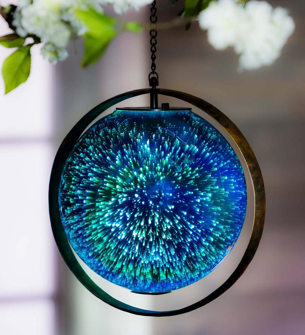Plow & Hearth Decorative Garden Accents Yard & Garden Stargazing Solar Hanging Blue Glass Orb And Hoop