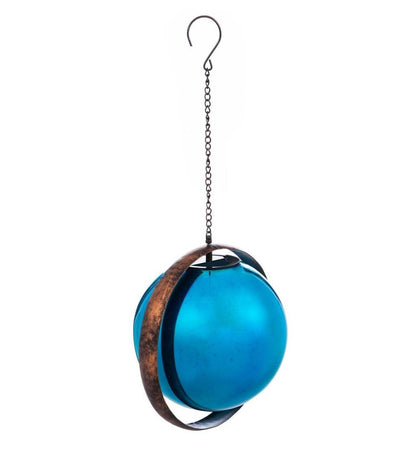 Plow & Hearth Decorative Garden Accents Yard & Garden Stargazing Solar Hanging Blue Glass Orb And Hoop