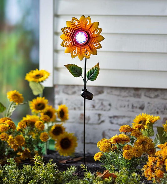 Plow & Hearth Decorative Garden Accents Yard & Garden Sunflower Garden Stake With Faceted Rotating Solar Light