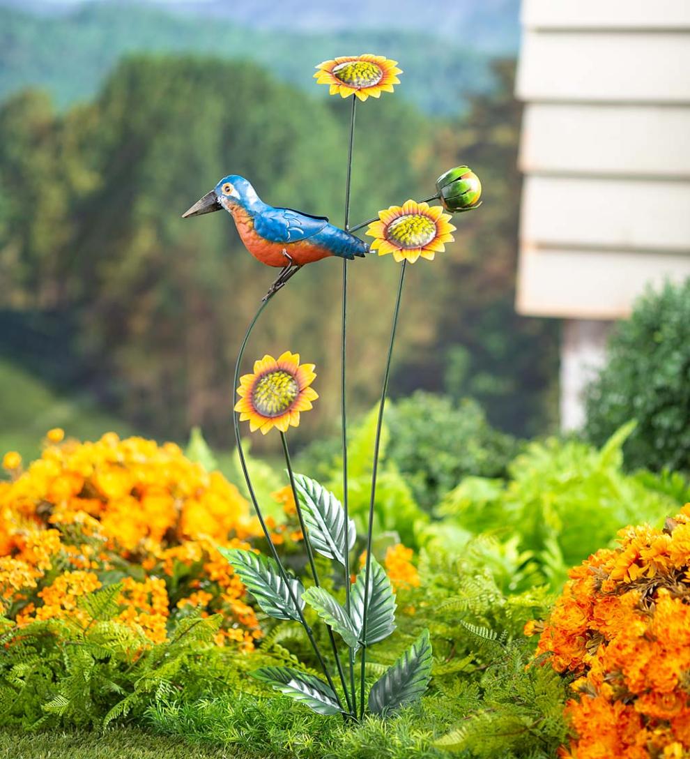 Plow & Hearth Decorative Garden Accents Yard & Garden Sunflowers With Bird Metal Garden Stake