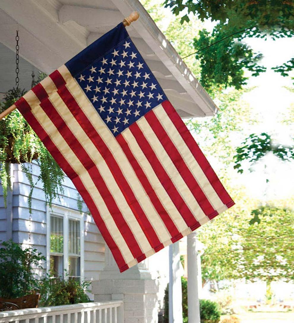 Plow & Hearth Decorative Garden Accents Yard & Garden Tea-Stained American Flag Applique House Flag