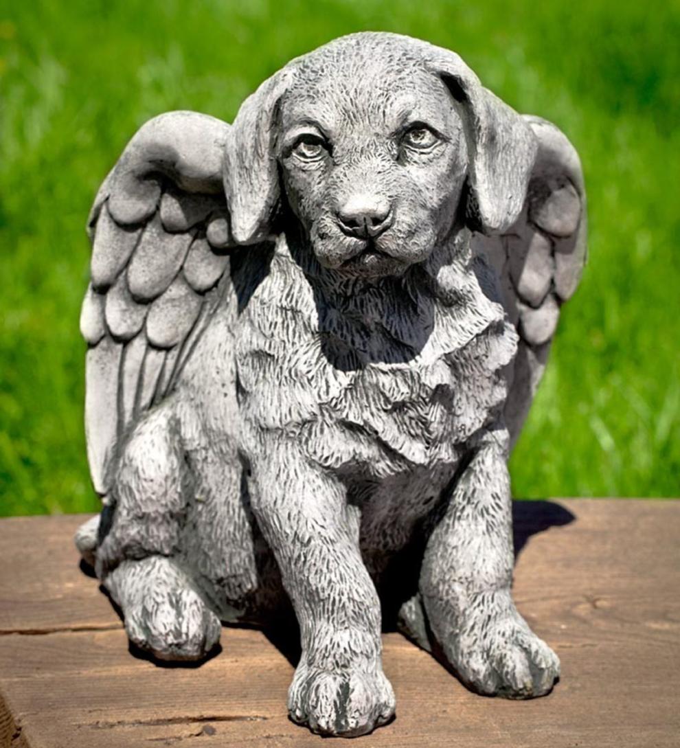 Plow & Hearth Decorative Garden Accents Yard & Garden Usa-Made Cast Stone Angel Puppy Garden Statue