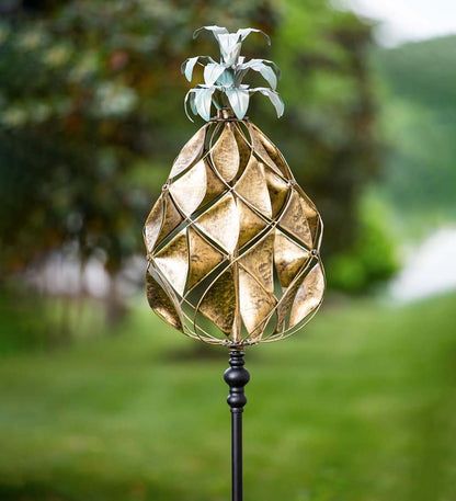 Plow & Hearth Decorative Garden Accents Yard & Garden Verdigris And Golden Metal Pineapple Wind Spinner